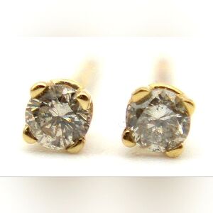 Vintage Estate 14K Yellow Gold Diamond Stud Earrings | Authentic
